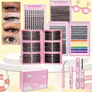 Mixed Length DIY False Eyelash Kit Set Natural Look Lash Extension Individual Eyelashes Kit, Includes Bond& Seal& Remove& Eyelash Tweezers, Makeup Tool Box