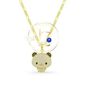 COD2004  Figaro Chain with Bear Pendant 3mm Wide Gold-Tone Necklace Featuring Sparkling Bear Design