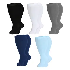 5 Pairs Plus Size Compression Socks Wide Calf Knee High Support Socks for Women Men 2XL-4XL, Extra Large Compression Stockings for Running, Sports, Nurses, Pregnancy, Travel, Circulation