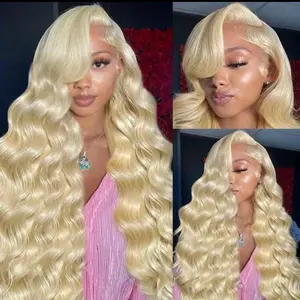 13x4 Lace Front Wig Human Hair 200 Density 32 Inch Blonde Wig with Deep Wave Texture and Full Coverage Style