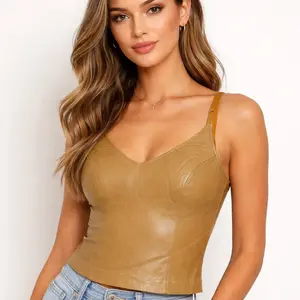 Women’s Genuine Lambskin Leather Halter Top — Fitted, Soft & Elegant