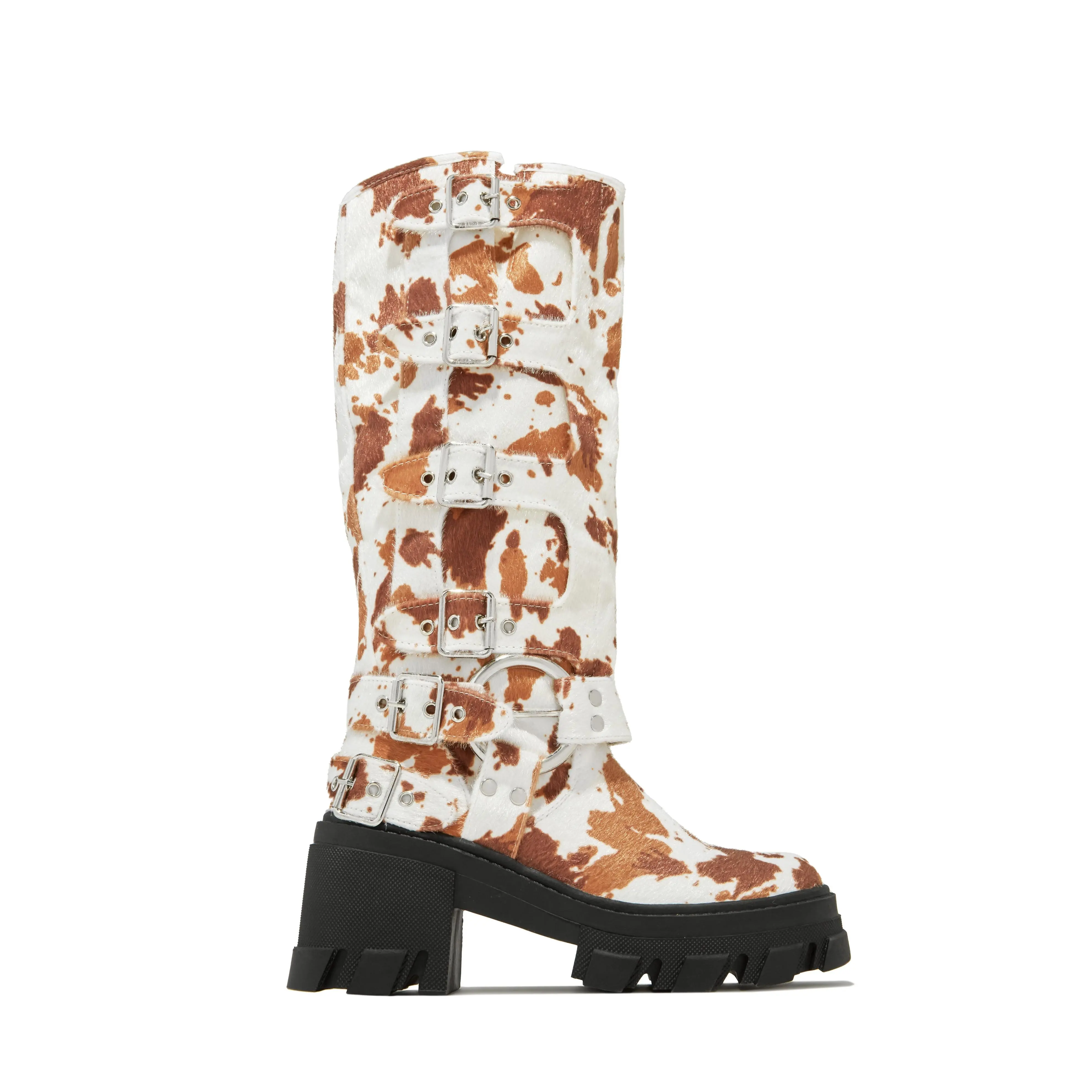 Alix Knee High Buckle Combat Boots - Cow Alix Knee High Buckle Combat Boots - Cow