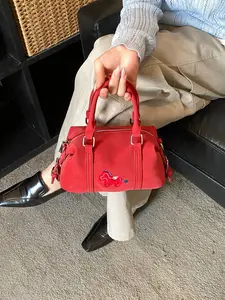 Women's Embroidered Horse Handbag Pillow Bag Korean Style Small Round Crossbody Bags New Arrival Stitched Bowling Ball Design