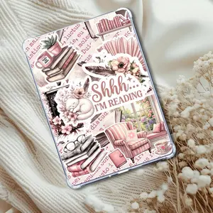 Pink and White Nook Library Scene Insert: Kindle or eReader Decor for Book Lovers