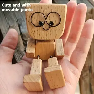 1Pc 12 Faces Dancing Wooden Man | Handmade Movable Car Desktop Decor, Solid Wood, No Batteries, Fun Gift for Men, Boyfriend, Car Ornament