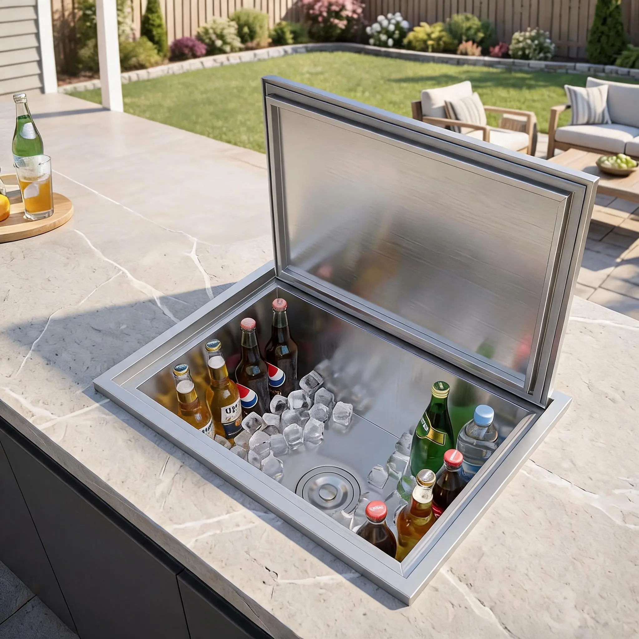 Commercial Ice Bin with Lid – Stainless Steel Underbar Ice Chest – Large Capacity Ice Storage with Drain System – Insulated Bar Ice Well for Restaurant, Pub, Cocktail Station