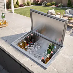 Commercial Ice Bin with Lid – Stainless Steel Underbar Ice Chest – Large Capacity Ice Storage with Drain System – Insulated Bar Ice Well for Restaurant, Pub, Cocktail Station