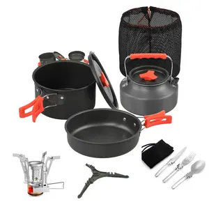 Outdoor Ultra-Light Portable Kitchen Set with Stove, Backpacking Camping Pot and Pan Set, Multi-Function Non-Stick Cooking Kit
