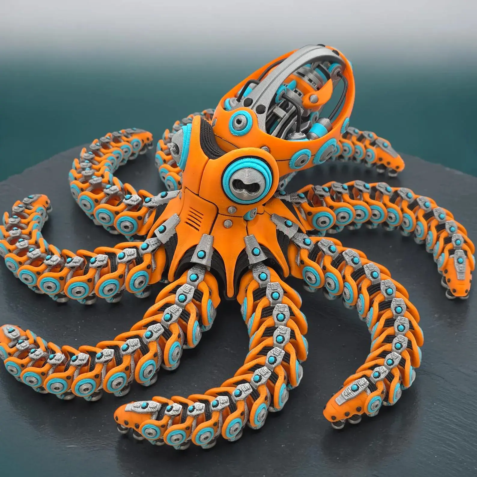 Robo Octopus Articulated Desk Companion – Multicolor 3D Printed Steampunk Mechanical Octopus Decor