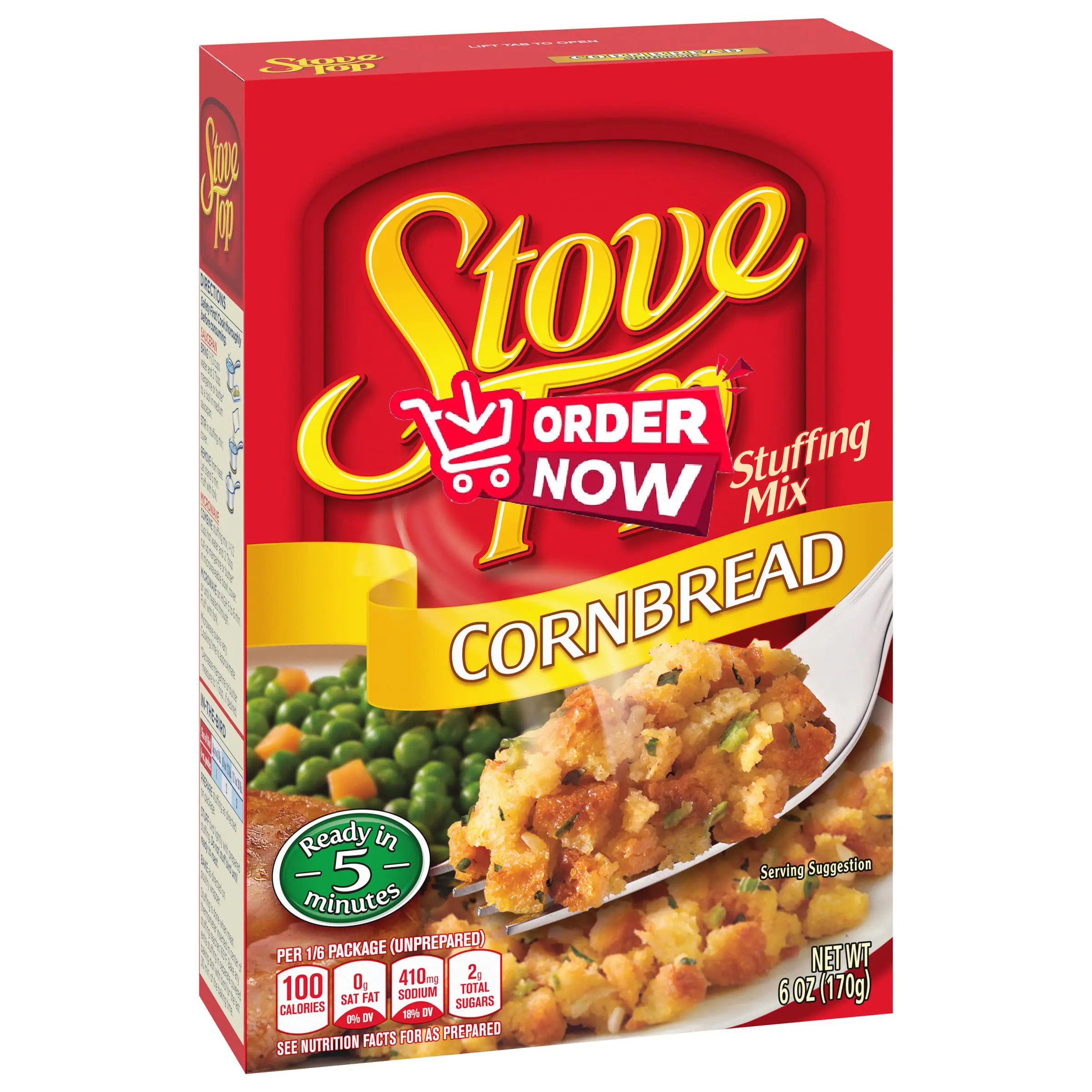 2 Packs Stove Top Cornbread Stuffing Mix, 6 oz Box – Sweet Buttery Flavor, Easy 5-Minute Side Dish, Made with Real Herbs & Spices, Thanksgiving Pantry Staple