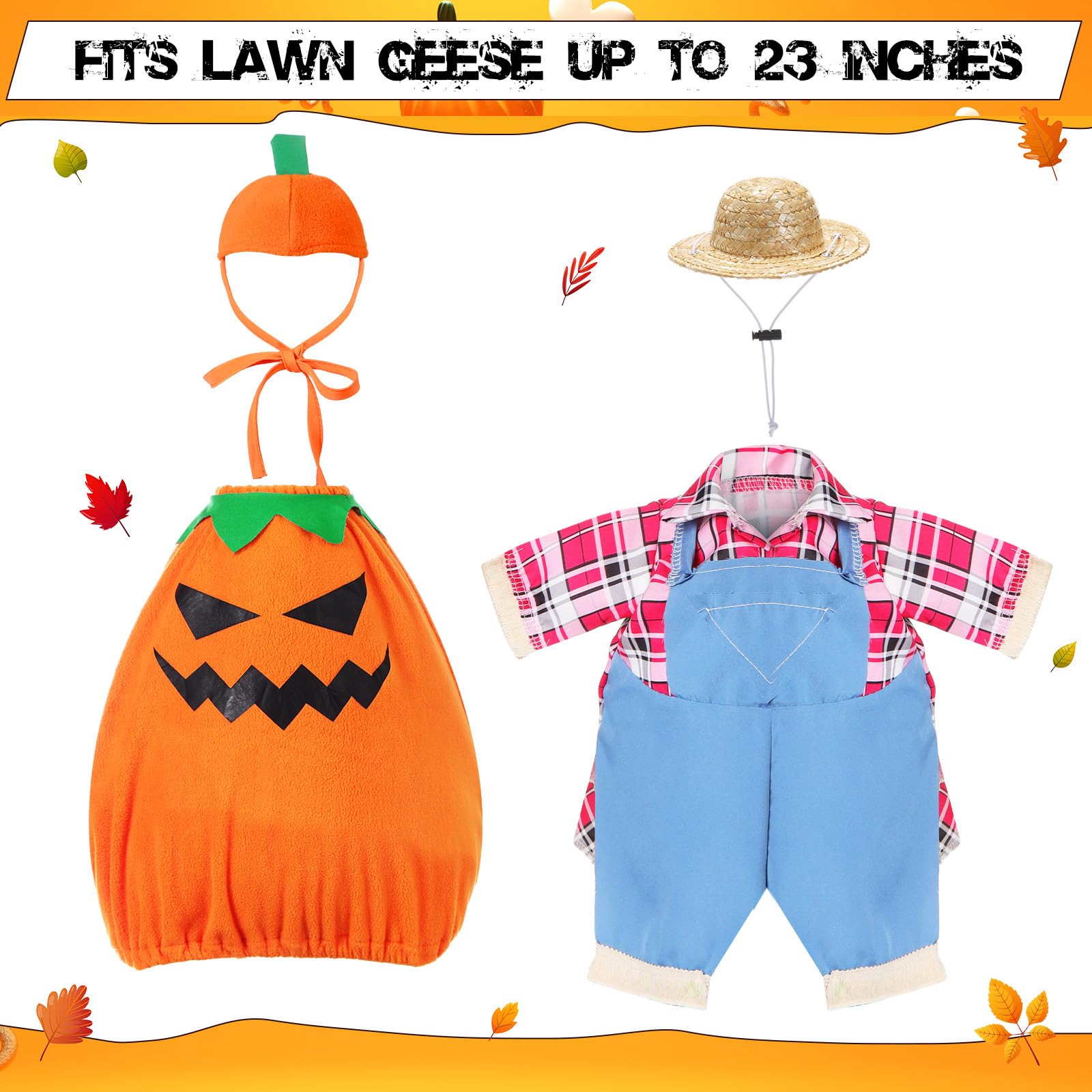 2 Sets Halloween Porch Goose Outfit fit 23 inch Goose, Lawn Porch Goose Clothes Clothing Fall Halloween Outfit for Outdoor Patio Yard Lawn Art Decoration