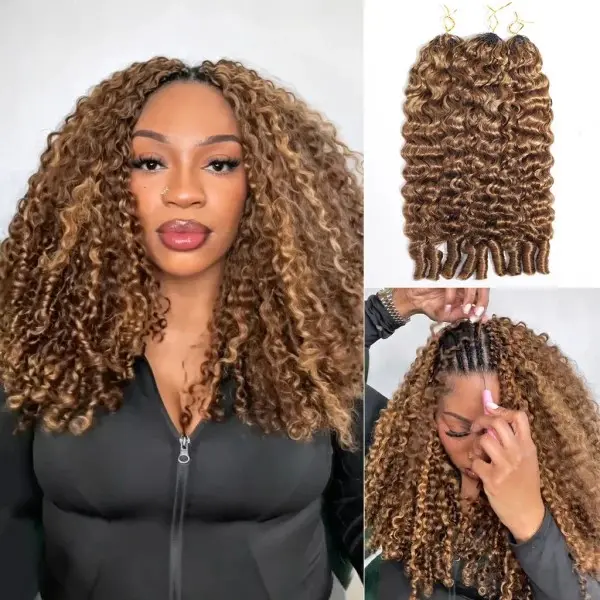 Tinashe Highlight Feather Crochet Human Hair Extensions - Boho Braids, Burmese Kinky Curly Miracle Knot Braiding Hair, Beginner-Friendly Fashion Accessories #dealsforyoudays