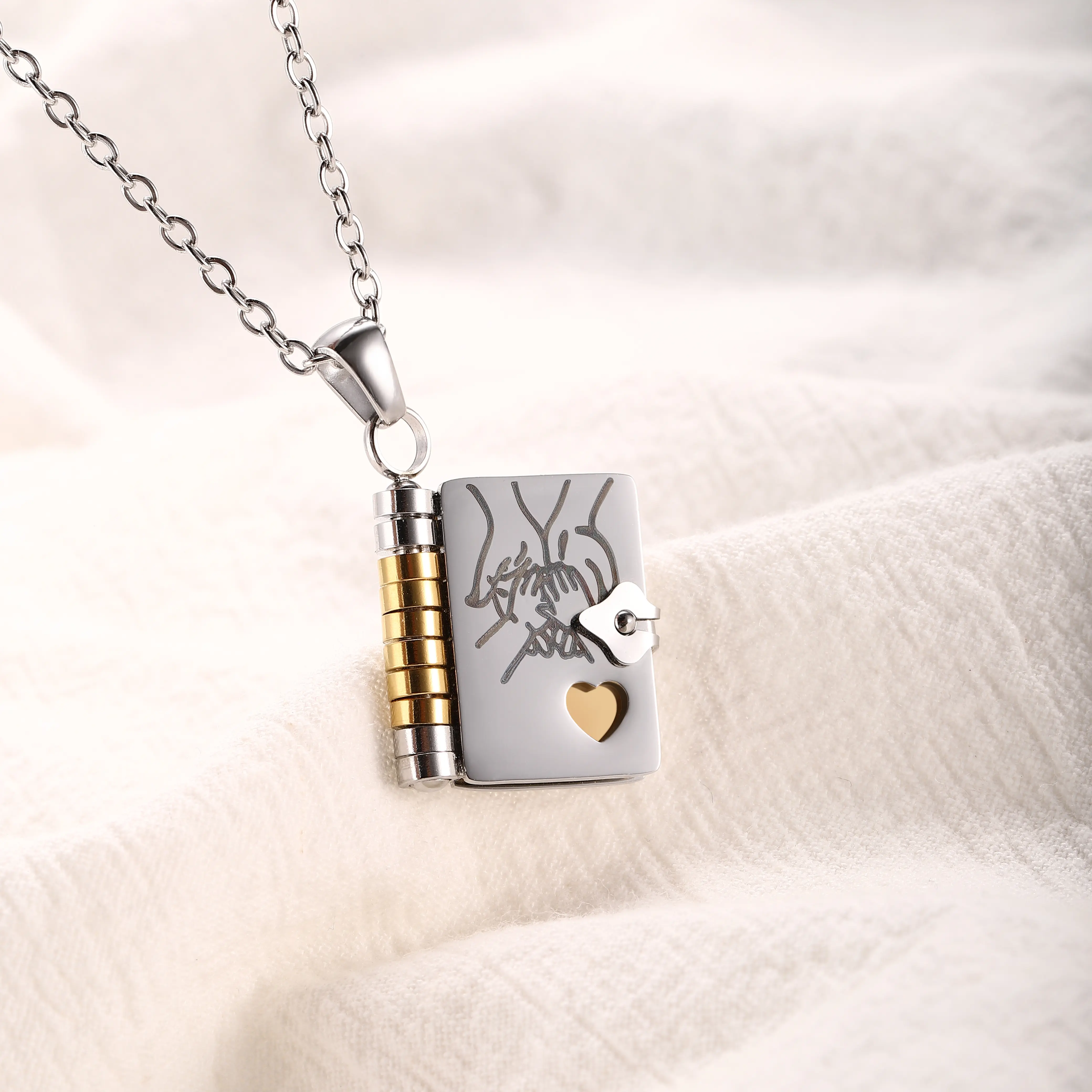 Stainless Steel Book Locket Necklace for Daughter or Son, Symbolic Pendant that Symbolizes Bond, Unisex 18-inch Chain, Meaningful Birthday Gift Jewelry, Long Chain, Book Shape, Symbolizes Bond With Daughter/Son, Casual, Daily, Metal Coating, Gift-Ready Pa