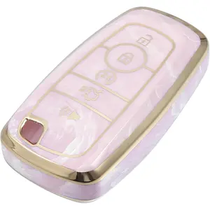 Key Fob Cover Compatible for Ford Smart Key-5 Button, Durable TPU Pink Remote Keyless Smart Key Fob Case Protection Shell