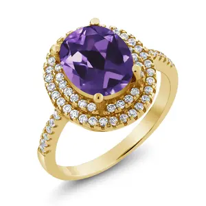 Gem Stone King 1-3 Cttw Gemstone Birthstone Ring For Women | 18K Yellow Gold Plated Silver | Oval 9X7MM | Wedding Engagement Anniversary Promise Ring