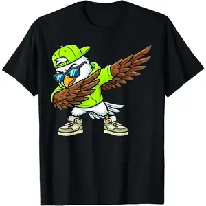 Men's funny bird character doing a dab dance Graphic T-Shirt - 100%25 cotton Short Sleeve Crew Neck Regular Fit Casual Wear | Soft & Breathable Fabric, Durable Print, Everyday Comfort, Machine Washable