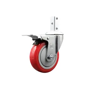212 MAIN Service Caster SCC-SQTTL20S414-PPUB-RED-34 Lockable Swivel Square Stem Caster, 4x1.25 in. Red Polyurethane Furniture Moving Wheel, 0.75x2 in. Square Stem, 3x0.26 in. Diameter Mounting Holes, Total Lock Brakes, Lockable Wheels