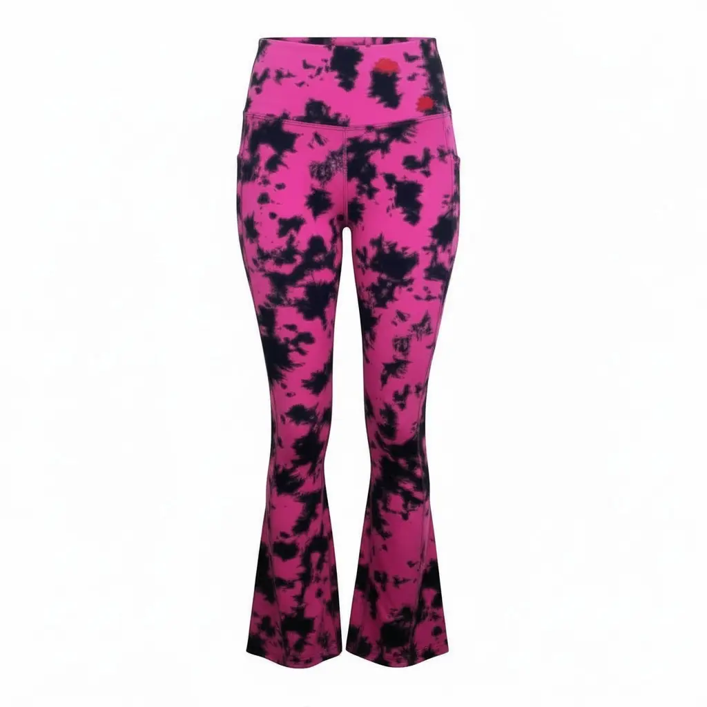 Women's High Waisted Flare Leggings Blue and Black Tie Dye Print Yoga Pants with Pockets 24004B