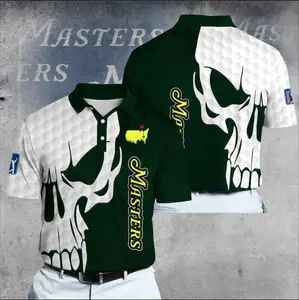 Skull Golf MT Inspired Dynamic Polo Shirt for Men – Dark Green White Performance Golf Shirt, Bold Skull Graphic Print, Breathable Moisture Wicking Athletic Fabric, Tournament Style Sportswear, Lightweight Summer Course Outfit, Unique Golfer Gift
