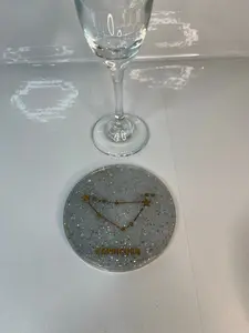 Capricorn Zodiac Coaster - Circular Design with Gold Accents, Ideal for Tableware Use