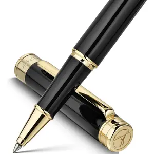 Black Lacquer Rollerball Pen - Stunning Luxury Pen, 24K  , Schmidt Refill, Precision Flow Ink,  Roller Ball  Set for Men & Women, Professional, Executive Fancy, Nice Pens