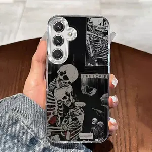 A Skeleton Kissing Phone Case Compatible with Samsung Galaxy  A54 A55 A73 S21 Ultra S22 Plus S23+ S24 FE, Featuring a Cartoon Design, Transparent, Shockproof, Full Coverage TPU Case That Is Stylish And Creatively Unique.