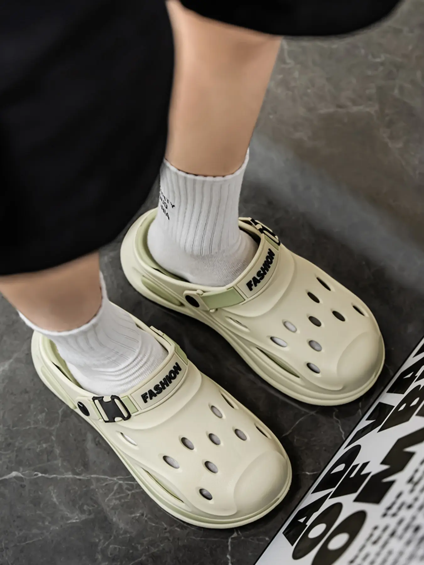 Men's Chunky Platform Clogs 2-Way Wear Adjustable Strap Non-slip EVA Garden Shoes Slipper