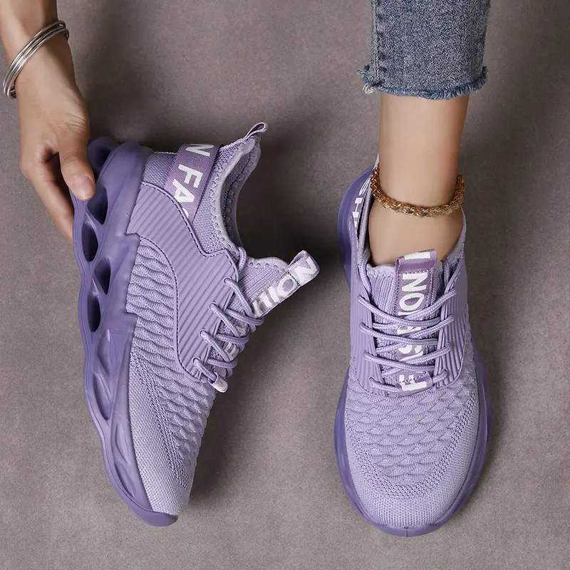 Women's Athletic Road Running Workout Sneakers - Leather Mesh Upper, Breathable, Shock-Absorbent, Dual-Color Multi-Tone Cushiony Flexible Casual Trainers, Contrasting Color Sole, Dual-Color Casual Trainers