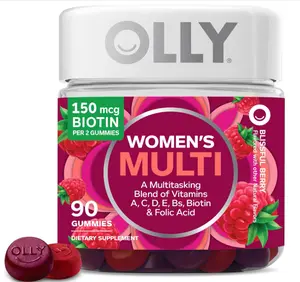 OLLY Women's Multivitamin Gummy, Vitamins A, D, C, E, Biotin, Folic Acid, Adult Chewable Vitamin, Berry Flavor, 45 Day Supply - 90 Count