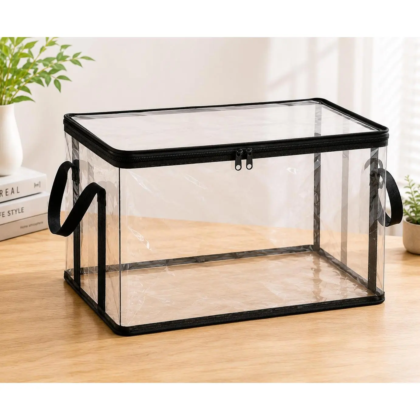 3PCS  Foldable Storage Bags for Small Household Items, Lightweight Transparent Organizer Bags with Handles, Dustproof Soft Storage for Closet, Bathroom,  Books, Tools and Home Organization，Space-Saving Soft Storage for Small  Items and Everyday Clutter