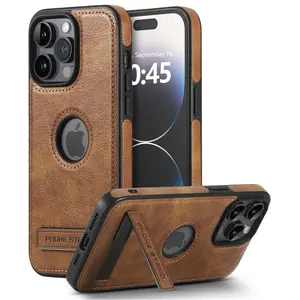 Leather Case for iPhone 16 15 14 13 12 Pro Max Plus Built-in Invisible Phone Stand Compatible with iPhone Springtok