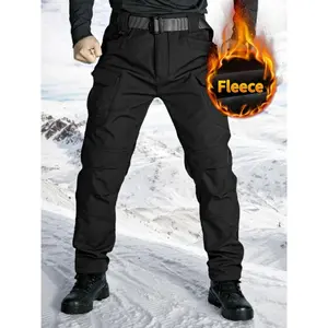 Men's Regular Fit Fleece Lined Cargo Pants, Winter Water-Resistant Work Trousers with Pockets, Lightweight Ripstop Stretch for Outdoor Hiking, Hunting, Tactical, All-Season Streetwear