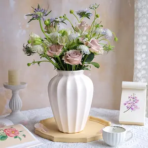 Bohemian Style Ceramic Vase, Medium Size Hexagonal Shape, Elegant Desktop Decor for Home, Perfect for Floral Arrangements and Weddings