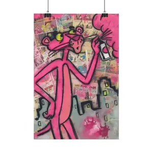 Pink Panther Poster Wall Art Canvas,Cartoon Art, Kids Room Decor, Playful Wall Decor,Waterproof Canvas Poster Print,Dopamine Decor Luxu