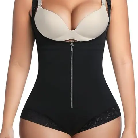 Women's Butt Enhancing Abdomen Smoothing Body Sculpting Compression Fit Shaper Tummy Control Bbl, Open Bust Underwear with Adjustable Shoulder Straps, Zipper & Hook Crotch Bodysuit