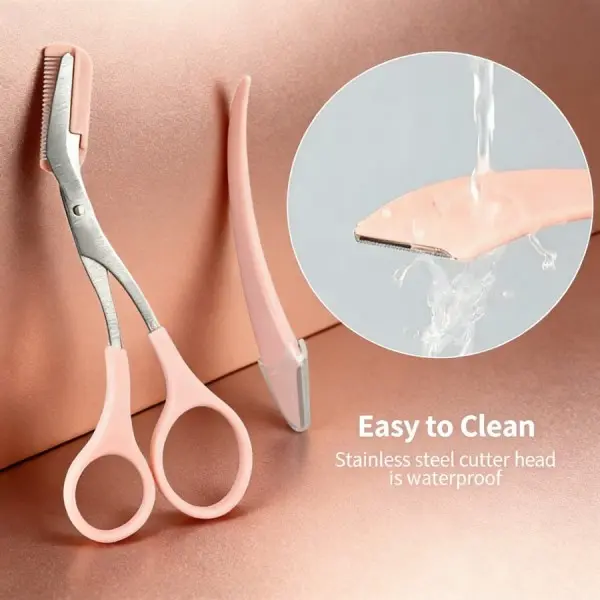 Curved Crescent Moon Eyebrow Trimming Set, Stainless Steel Eyebrow Razor & Comb Scissors, Professional Gentle Brow Shaping Beauty Tools, Beginner Friendly Daily Eyebrow Grooming Kit