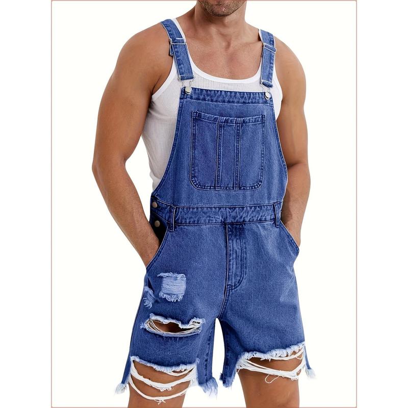 Runcati Men's denim shorts bib overall jean romper, offering a casual loose fit with buttoned pockets, perfect for summer wear as a comfortable and stylish jumpsuit. Runcati Men's denim shorts bib overall jean romper, offering a casual loose fit with buttoned pockets, perfect for summer wear as a comfortable and stylish jumpsuit.