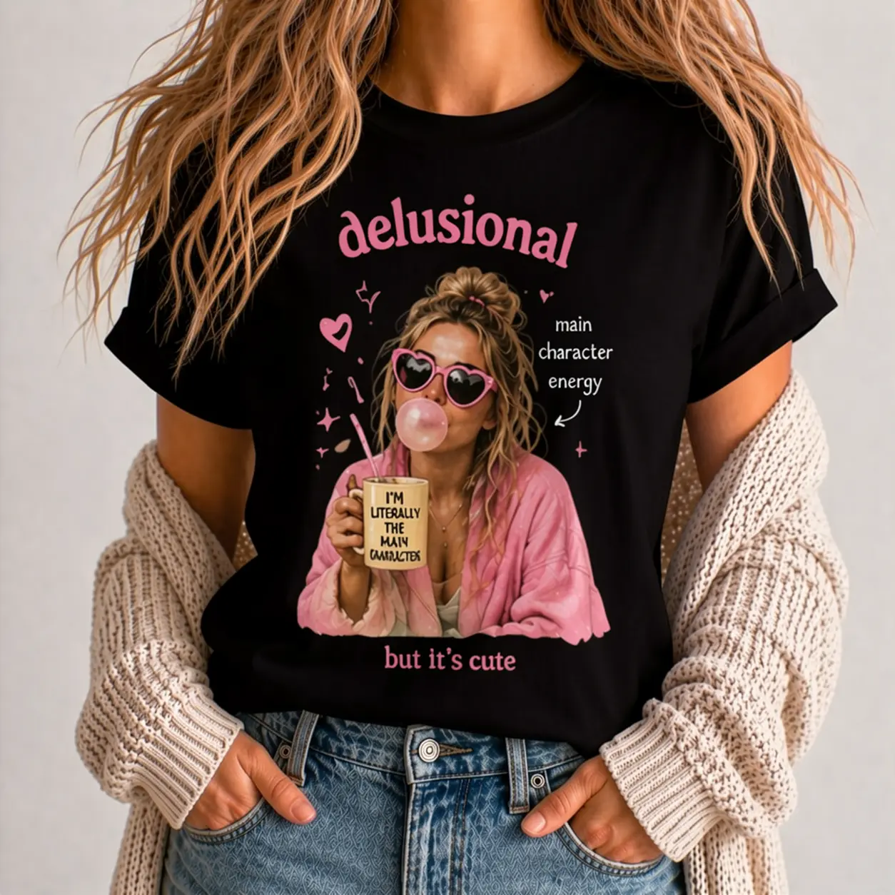 Funny Delusional Main Character Energy Graphic Tee for Women - Sarcastic Y2K Meme T-Shirt summerwins