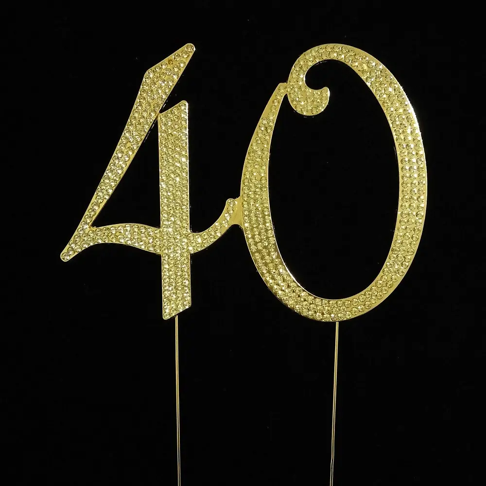 40th Rhinestone Cake Topper - Gold