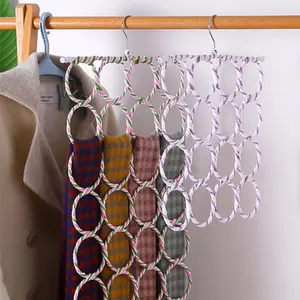 1pc 28 Ring Hanging Scarf Rack, Colorful Woven Foldable 16 Ring Tie Storage Hanger, Random Colors, Ideal for Organizing Belts and Scarves, Shawl Hanger