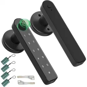 Fingerprint Door Knob Biometric Door Lock with Code Keyless Entry Door Handle for Bedroom Home Hotel Office Apartment Black  HARD EDGEHARD EDGE