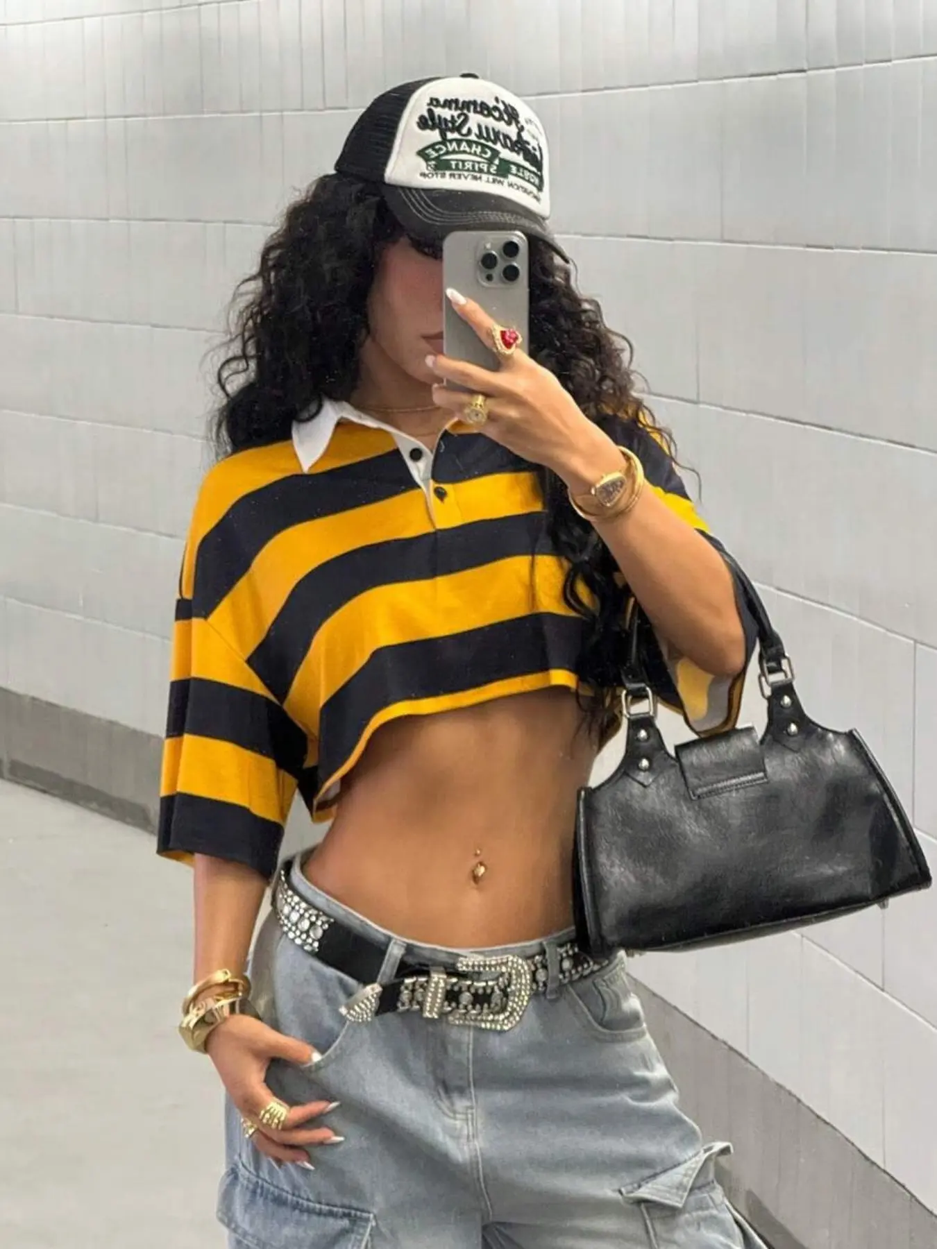 Vintage Colorblock Striped Casual Loose Polo Shirt, American Street Style High Waist Slim Fit, Short Sleeve Button Front Top for Women Summer, Striped Polo Shirts