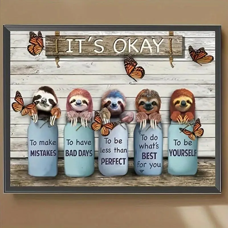 Sloth Pattern DIY Diamond Art Painting Picture Without Frame, DIY 5D Diamond Arts Painting Kit, Wall Art Decor for Home Living Room Bedroom