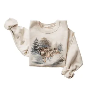 The Retro 90's Grey Wolf Pack Winter Wolves Vintage Wildlife Sweatshirt, Boho Unisex Crewneck Sweatshirt,  Menswear Top, Womenswear Top Underwear Streetwear