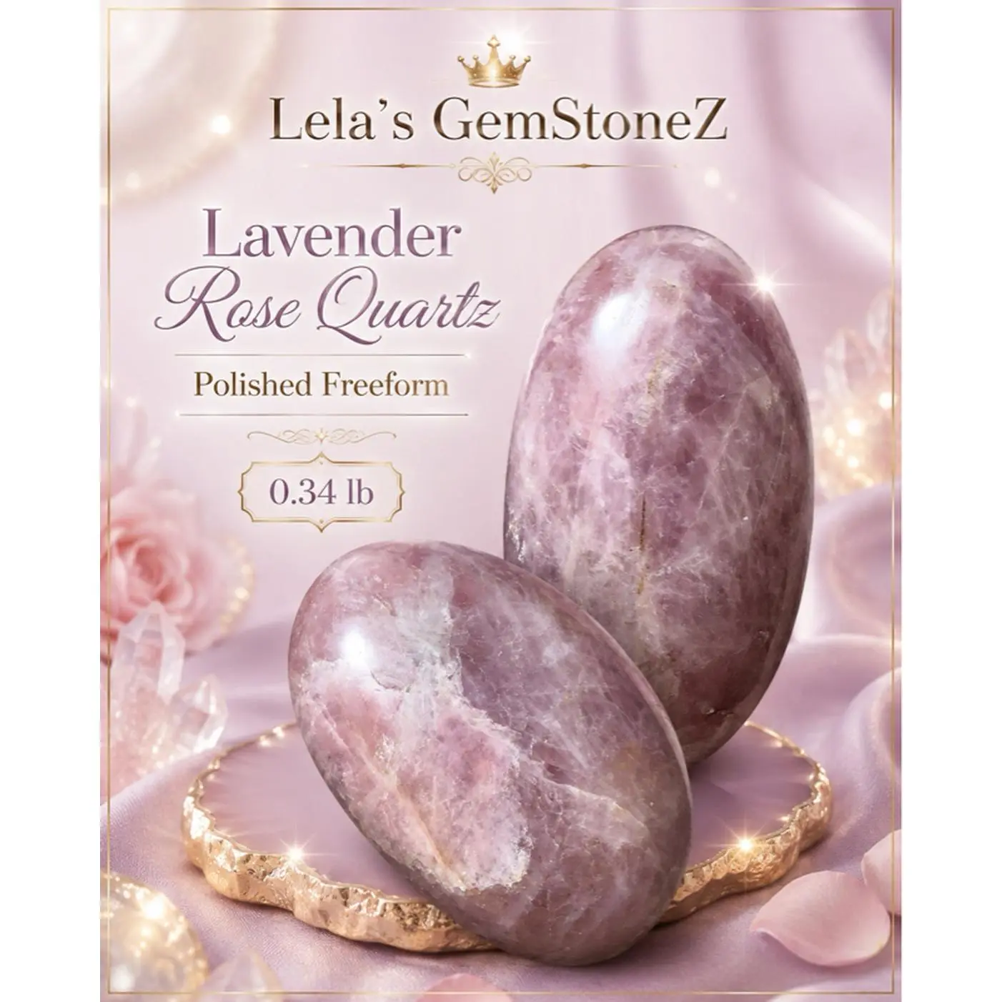 Lela's GemStoneZ Lavender Rose Quartz Polished Freeform 0.34 lb - Soft Feminine Stone for Meditation & Emotional Balance