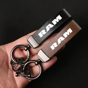 Genuine Leather Car Logo Keychain Motorcycle Key Chain Ring For Dodge SRT Ram Journey Charger Challenger Caliber Durang Auto Accessories Keychain Lanyard