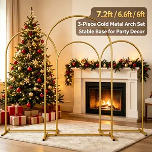 Metal Arch Backdrop Stand, 7.2FT+6.6FT+6FT Wedding Arch Frame, Gold Wedding Arch Backdrop Stand Set of 3, Balloon Arch Backdrop for Wedding Birthday Party Baby Shower Graduation Ceremony Decor
