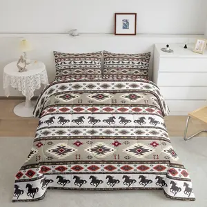Kids Western Bedding Set ,Southwestern Aztec Comforter Set Boys Girls Boho Horse Comforter Bohemian Rustic Country Teens Duvet Set Bedroom Decor Bed Set