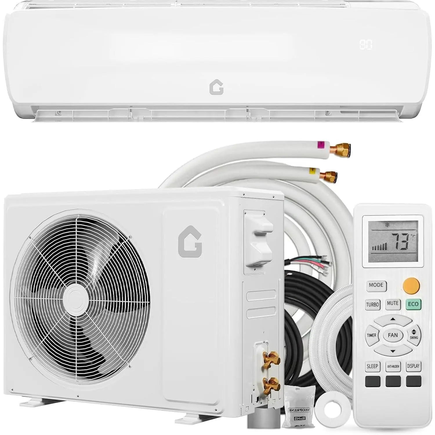 18000 BTU Ductless Wall-Mounted Mini Split AC & Heat Pump - 19 SEER2 Inverter, 3-in-1 Cooling/Heating/Dehumidifying, 230V, Timer, Auto Cleaning, 25 Ft Pre-Charged Copper Line Set, 30% Energy Savings, 1250 Sq.ft Coverage, Complete Installation Kit, Dehumid