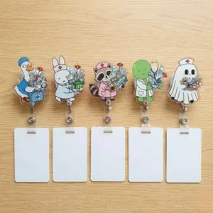 Cute Medical Character Badge Reel - Silly Gooose, Raccoon, Boo, Smiski & Miffy with Supplies Retractable ID Holder - Kawaii Acrylic Name Tag Clip Gift